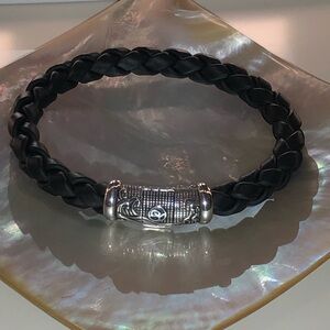 David Yurman Chevron-Stunning Braided Black Leather Bracelet with Silver Clasp